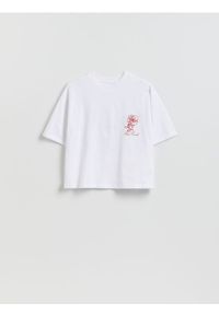 Reserved - T-shirt z haftem - biały. Kolor: biały. Materiał: bawełna. Wzór: haft #1