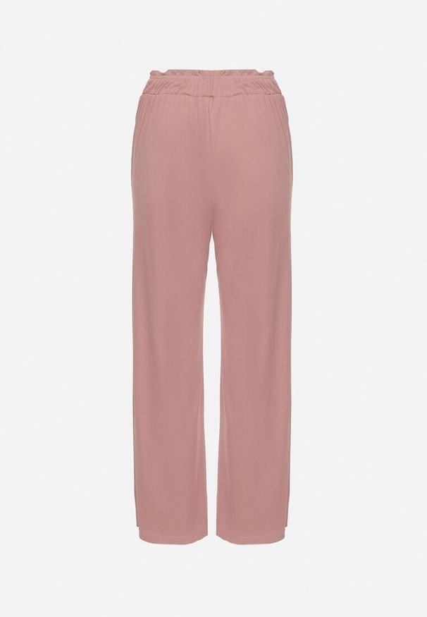 Born2be - Różowe Spodnie Paper Bag z Gumką w Talii i Wysokim Stanem Lunavia. Okazja: na co dzień. Stan: podwyższony. Kolor: różowy. Styl: casual, elegancki
