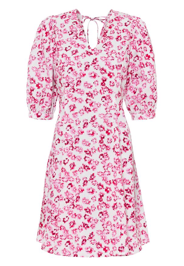 Sukienka bonprix różowo-biel wełny w kwiaty. Kolor: różowy. Materiał: wełna. Wzór: kwiaty