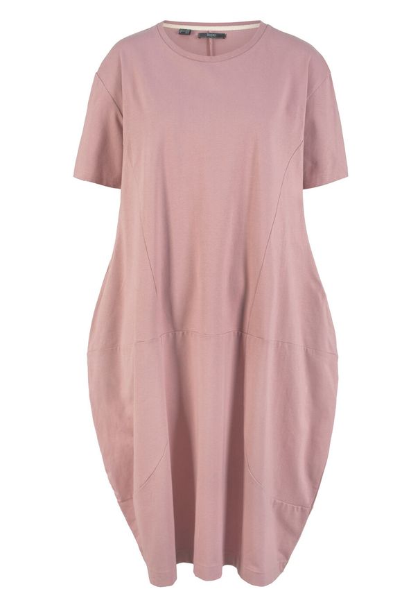 Sukienka bawełniana oversize, rękawy 1/2 bonprix różowobrązowy. Kolor: różowy. Materiał: bawełna. Typ sukienki: oversize