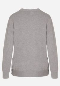 Born2be - Szary Sweter z Guzikami z Boku Tusiana. Okazja: na co dzień. Kolor: szary. Materiał: jeans. Styl: klasyczny, casual #3