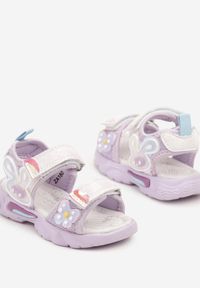 Born2be - Fioletowe Sandały z Aplikacjami 3D i Skórzaną Wkładką Fenindria. Okazja: na co dzień. Zapięcie: rzepy. Kolor: fioletowy. Materiał: skóra. Wzór: aplikacja. Sezon: lato. Styl: klasyczny, casual, elegancki #3