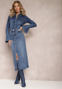 Renee - Niebieska Spódnica Maxi z Rozcięciem z Jeansu Vonuline. Stan: podwyższony. Kolor: niebieski. Materiał: jeans. Styl: sportowy, elegancki #1