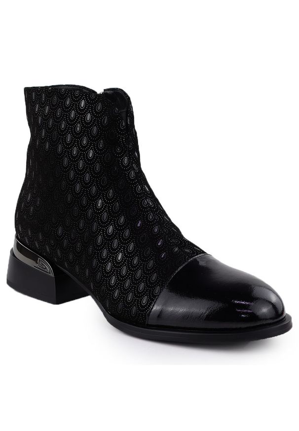 Skórzane botki damskie czarne D&A S.Barski Premium Collection JC52-862. Kolor: czarny. Materiał: skóra. Szerokość cholewki: normalna. Styl: elegancki
