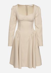 Born2be - Beżowa Rozkloszowana Sukienka z Usztywnianymi Miseczkami Tillimara. Kolor: beżowy. Typ sukienki: dopasowane #7