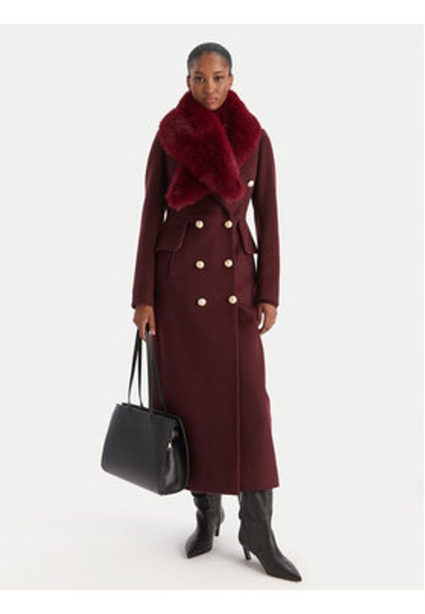 YES LONDON Płaszcz wełniany CD1230ECO Bordowy Regular Fit. Kolor: czerwony. Materiał: syntetyk