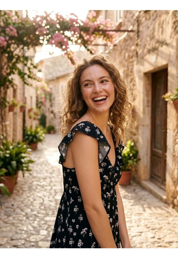 Sinsay - Wiskozowa sukienka maxi w kwiaty - wielobarwny. Materiał: wiskoza. Wzór: kwiaty. Długość: maxi