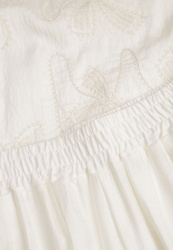 Born2be - Biały Rustykalny Komplet z Wiskozy i Lnu Spodnie i Bluzka z Haftem Acalerodia. Kolor: biały. Materiał: wiskoza, len. Wzór: haft