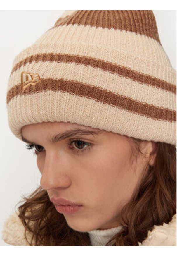 New Era Czapka Stripe Cuff Knit Beanie 60580764 Beżowy. Kolor: beżowy. Materiał: materiał, akryl
