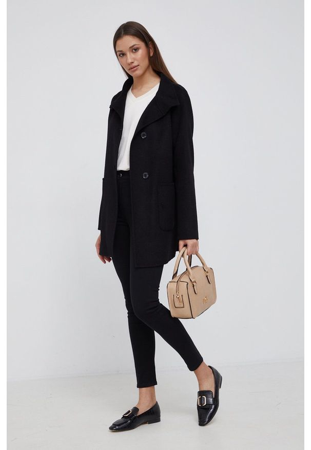 Lauren Ralph Lauren - Płaszcz wełniany. Okazja: na co dzień. Kolor: czarny. Materiał: wełna. Wzór: gładki. Styl: casual