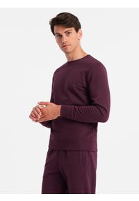 Ombre Clothing - Dresowy bawełniany komplet męski BASIC bluza nierozpinana + joggery – bordowy V3. Kolor: czerwony. Materiał: dresówka, bawełna. Wzór: jednolity #3
