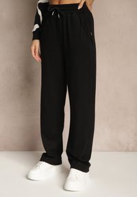 Renee - Czarne Spodnie High Waist z Gumką i Troczkami w Pasie Rallena. Okazja: na co dzień. Stan: podwyższony. Kolor: czarny. Styl: casual