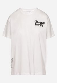 Born2be - Biało-Fioletowy Bawełniany T-shirt z Napisami Hallena. Okazja: na co dzień, na spotkanie biznesowe. Kolor: biały. Materiał: bawełna. Wzór: napisy. Styl: biznesowy, klasyczny, elegancki, casual #4