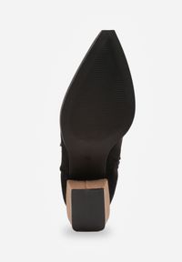 Renee - Czarne Botki w Stylu Kowbojek Vices na Stożku Ozdobione Haftem Xalfedi. Kolor: czarny. Materiał: jeans. Wzór: haft, aplikacja. Obcas: na stożku. Styl: elegancki. Wysokość obcasa: średni #9