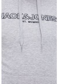 Jack & Jones Bluza męska kolor szary z kapturem z nadrukiem. Okazja: na co dzień. Typ kołnierza: kaptur. Kolor: szary. Materiał: dzianina. Wzór: nadruk. Styl: casual #3