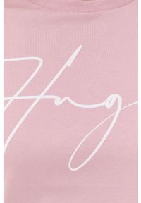 Hugo - HUGO t-shirt bawełniany kolor różowy. Kolor: różowy. Materiał: bawełna. Wzór: nadruk