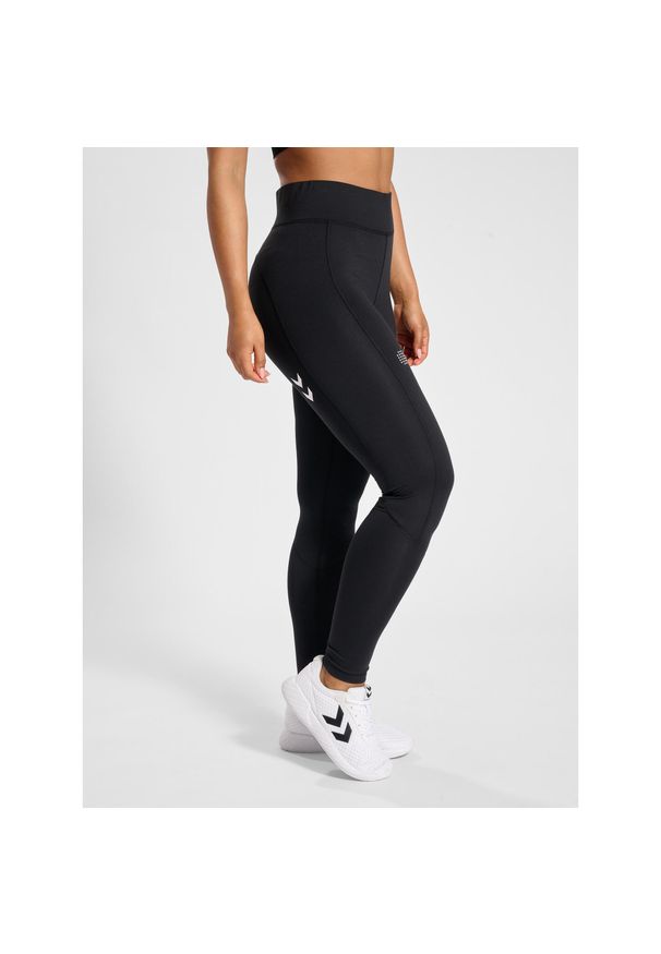 Legging w poliestrze dla kobiet Hummel HmlCourt. Kolor: czarny. Materiał: poliester. Wzór: nadruk