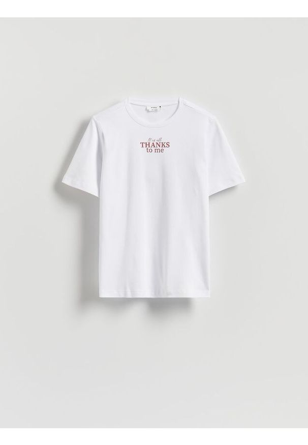 Reserved - T-shirt z nadrukiem - biały. Kolor: biały. Materiał: bawełna. Wzór: nadruk