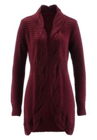Długi sweter bez zapięcia bonprix czerwony klonowy. Kolor: czerwony. Materiał: ze splotem. Długość: długie #1
