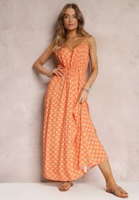 Renee - Pomarańczowa Sukienka Maxi na Ramiączkach z Wiskozy Satha. Kolor: pomarańczowy. Materiał: wiskoza. Długość rękawa: na ramiączkach. Długość: maxi