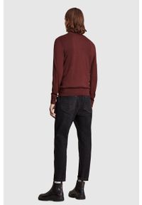 AllSaints Sweter wełniany męski kolor bordowy. Okazja: na co dzień. Kolor: czerwony. Materiał: wełna. Długość rękawa: długi rękaw. Długość: długie. Styl: casual