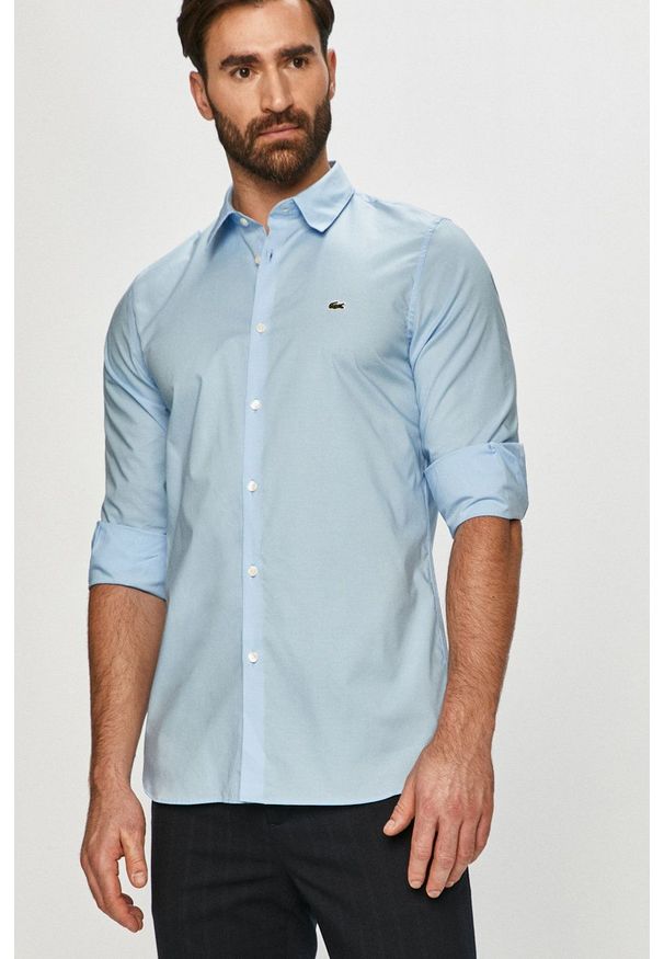 Lacoste - Koszula bawełniana. Kolor: niebieski. Materiał: bawełna