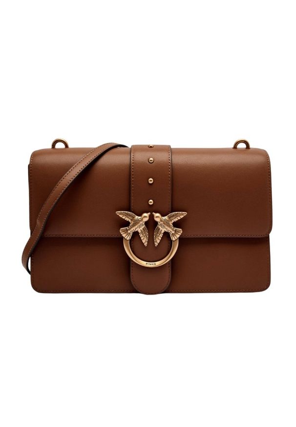 Pinko - PINKO Brązowa skórzana damska torebka listonoszka Love One Classic ST.. Kolor: brązowy. Materiał: skórzane. Styl: elegancki, casual