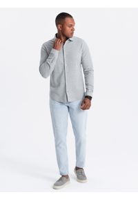 Ombre Clothing - Męska koszula dzianinowa SLIM FIT z długim rękawem – szara V5. Kolor: czarny. Materiał: dzianina. Długość rękawa: długi rękaw. Długość: długie #8
