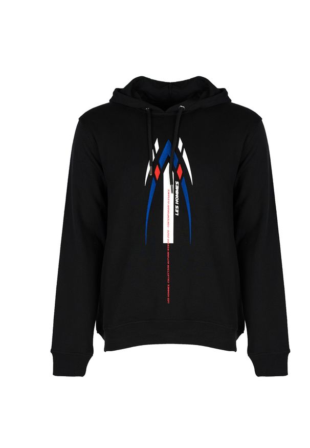 Les Hommes Bluza "Speed" | LJH401-753E | Hoodie Speed | Mężczyzna | Czarny. Okazja: na co dzień. Typ kołnierza: kaptur. Kolor: czarny. Materiał: bawełna. Wzór: nadruk. Styl: casual
