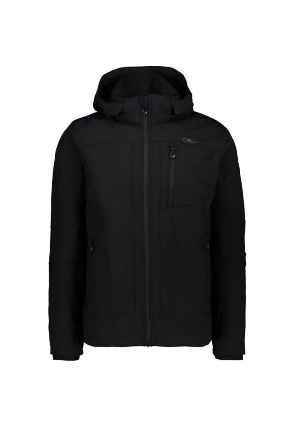 Kurtka turystyczna męska CMP. Typ kołnierza: kaptur. Kolor: czarny. Materiał: softshell. Sport: turystyka piesza