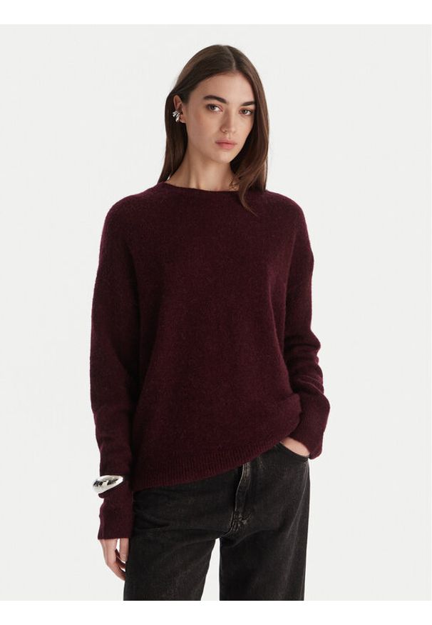 Patrizia Pepe Sweter 2K0326/K293-M536 Bordowy Regular Fit. Kolor: czerwony. Materiał: syntetyk