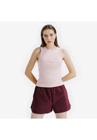 Decathlon - Koszulka bez rękawów damska Elementals z prążkowanej dzianiny. Kolor: różowy. Materiał: elastan, bawełna, materiał. Długość rękawa: bez rękawów #1
