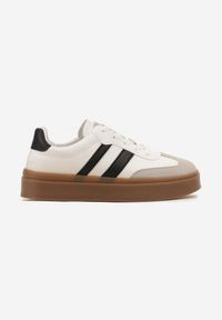 Renee - Biało-Czarne Sneakersy na Kauczukowej Podeszwie Ozdobione Paskami Nilimea. Okazja: na co dzień. Zapięcie: pasek. Kolor: biały. Materiał: kauczuk. Wzór: aplikacja #6