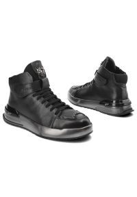 Czarne Sneakersy John Doubare Męskie Skórzane Buty. Okazja: na co dzień. Zapięcie: pasek. Kolor: czarny. Materiał: skóra. Wzór: aplikacja #7