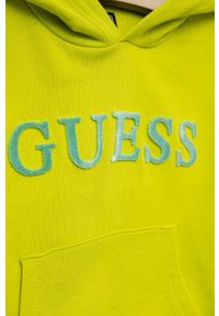 Guess bluza bawełniana dziecięca kolor zielony z kapturem wzorzysta. Okazja: na co dzień. Typ kołnierza: kaptur. Kolor: zielony. Materiał: bawełna. Styl: casual #2