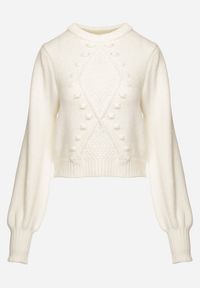 Born2be - Biały Wiskozowy Sweter ze Ściągaczami na Rękawach i Ozdobnym Tłoczeniem Hariga. Okazja: na co dzień. Kolor: biały. Materiał: wiskoza. Długość rękawa: długi rękaw. Długość: długie. Styl: klasyczny, casual, elegancki #3