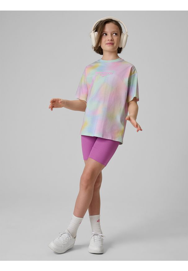 4f - 4F T-shirt loose z nadrukiem dziewczęcy - multikolor 146/152 (10-12 lat). Okazja: na spacer, na co dzień, na uczelnię. Kolor: wielokolorowy. Materiał: dzianina, bawełna, skóra, materiał. Wzór: nadruk. Sezon: lato. Styl: casual