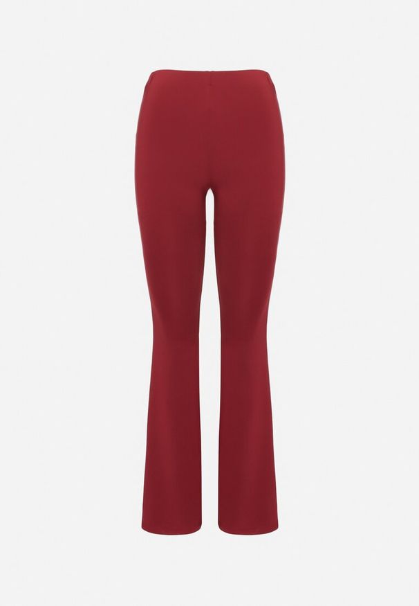 Born2be - Bordowe Spodnie Dzwony Efrariel. Okazja: na spacer. Stan: podwyższony. Kolor: czerwony. Materiał: wiskoza, materiał, bawełna. Wzór: ze splotem. Styl: elegancki