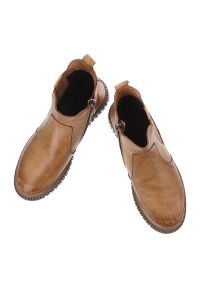 Brązowe Botki Artiker Stylowe Obuwie Damskie. Okazja: na spacer, na co dzień. Kolor: brązowy. Materiał: skóra, jeans. Styl: elegancki #6