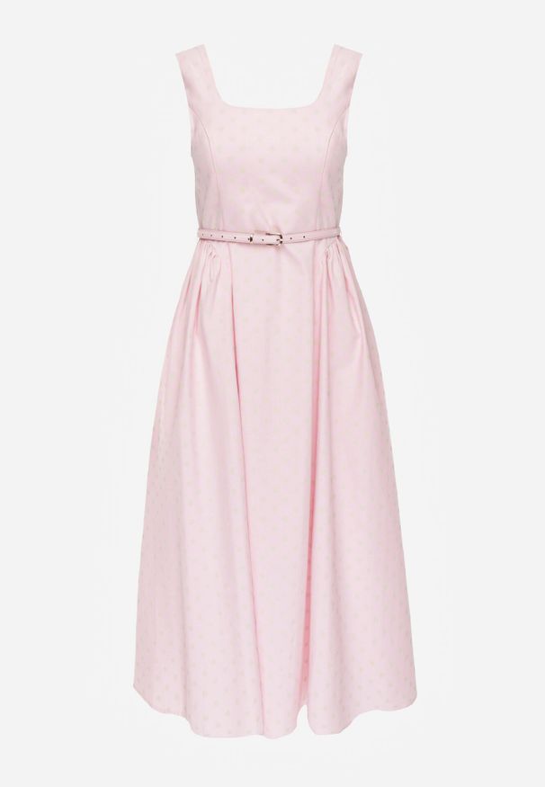 Born2be - Różowa Bawełniano-Wiskozowa Sukienka Retro w Groszki o Rozkloszowanym Kroju Eviphaia. Okazja: na co dzień. Kolor: różowy. Materiał: wiskoza, bawełna. Wzór: grochy. Typ sukienki: rozkloszowane. Styl: retro