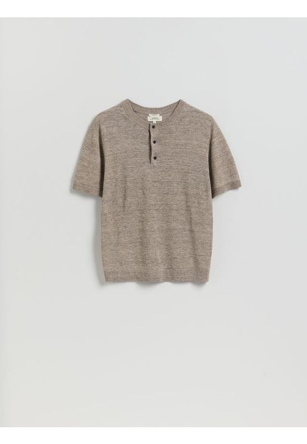 Reserved - Sweter z krótkim rękawem z lnu - beżowy. Kolor: beżowy. Materiał: len. Długość rękawa: krótki rękaw. Długość: krótkie