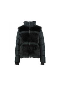 PEAK MOUNTAIN - Damska kurtka futrzana ze zintegrowanym kapturem Peak Mountain. Typ kołnierza: kołnierzyk stójkowy. Kolor: czarny. Materiał: futro. Sport: turystyka piesza #1