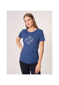Ochnik - Granatowy T-shirt damski z wilgą. Kolor: niebieski. Materiał: wiskoza. Wzór: aplikacja #1