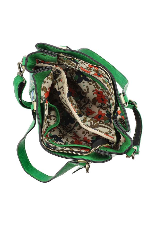 Torebka damska Laura Vita, z materiału syntetycznego z ozdobnym wzorem kwiatowym krótkie uchwyty do noszenia w dłoni regulowany pasek na ramię dekora. Kolor: zielony. Wzór: kwiaty. Styl: casual. Rodzaj torebki: na ramię