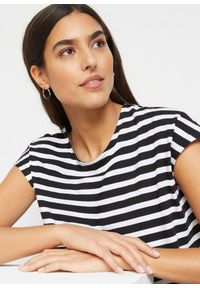 bonprix - Shirt w paski, z bawełny organicznej. Kolor: czarny. Materiał: bawełna, materiał. Wzór: paski