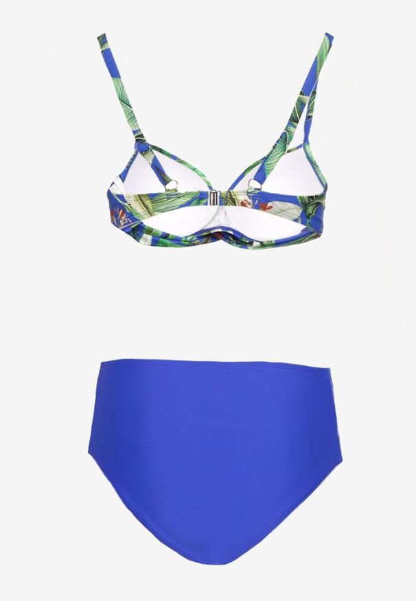 Born2be - Niebieskie Bikini Majtki Figi z Siateczkowymi Wstawkami i Biustonosz w Liście Kinella. Kolor: niebieski
