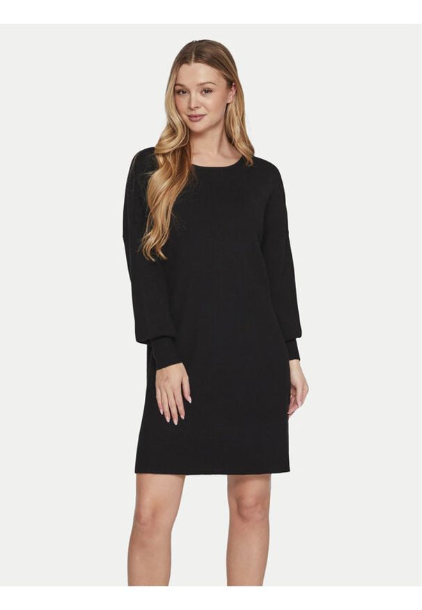 Vila Sukienka dzianinowa Cilja 14099478 Czarny Relaxed Fit. Kolor: czarny. Materiał: wiskoza