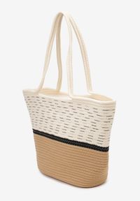 Renee - Beżowa Duża Torebka Tote z Plecionej Bawełny Fai. Kolor: beżowy. Rozmiar: duże. Styl: casual, boho, elegancki #3