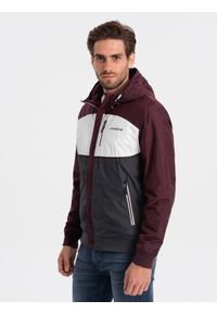 Ombre Clothing - Kurtka męska sportowa - bordowa V18 C447 - S. Kolor: czerwony. Materiał: poliester, polar. Sezon: jesień. Styl: sportowy