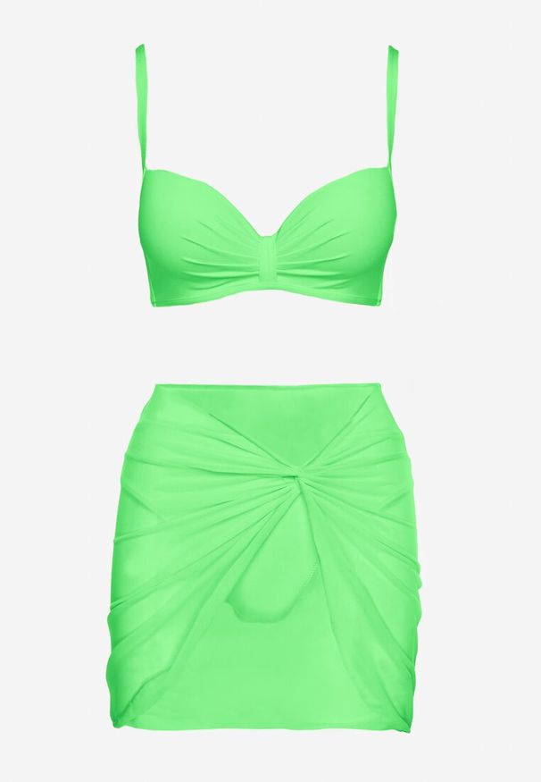 Born2be - Zielone Bikini Biustonosz z Marszczeniem i Majtki Figi z Dodatkowym Paero Ulosora. Kolor: zielony